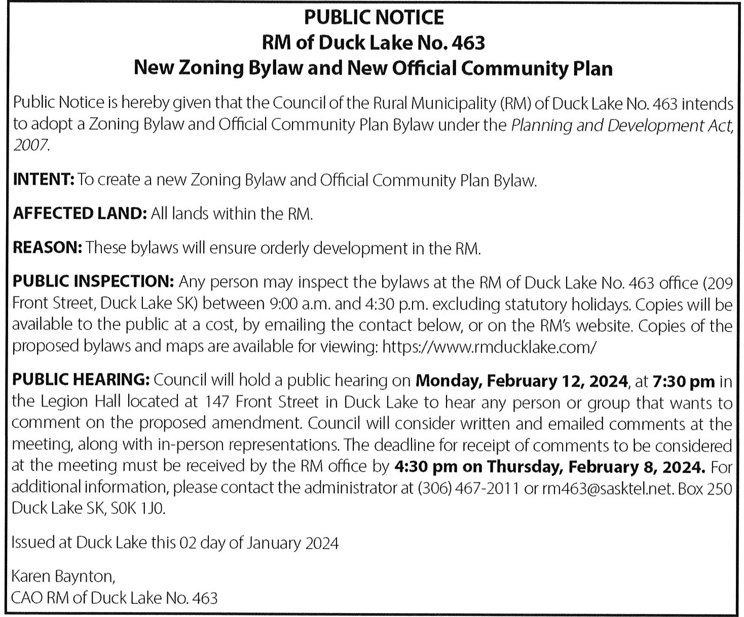 RM of Duck Lake Saskatchewan